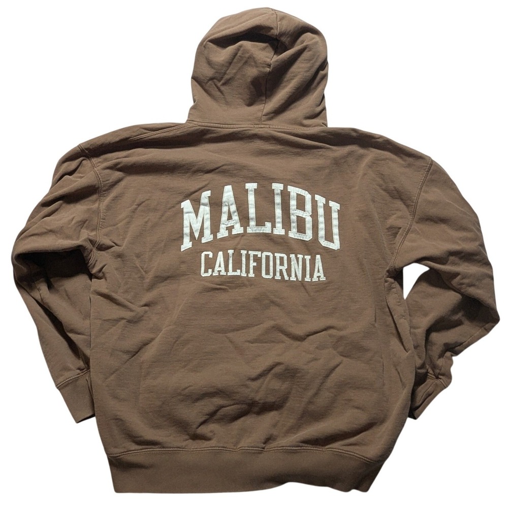 John Galt Brandy Melville Malibu California Applique Brown Zip Up Hoodie